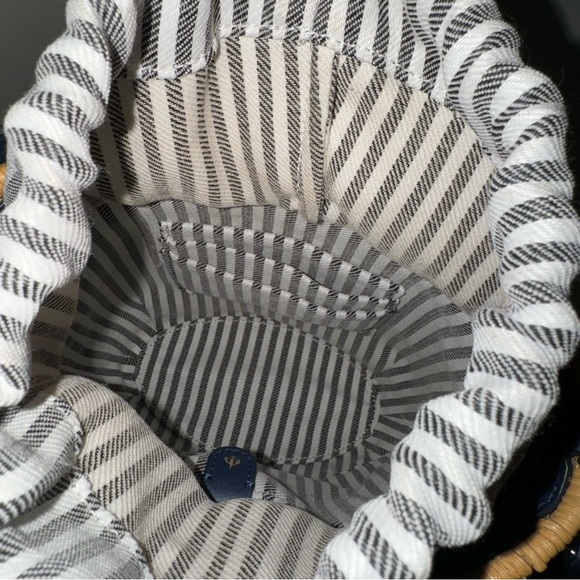 Kate Spade Wicker Navy / White Stripe Bucket Bag Crossbody NWOT - Picture 5 of 7